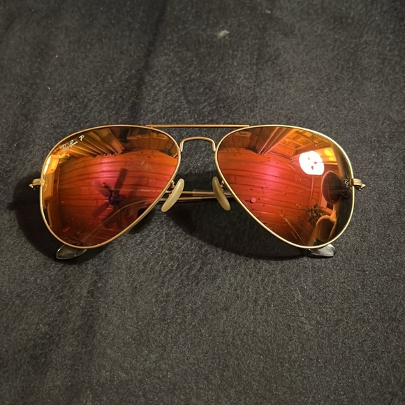 Ray-Ban Polarized Pink Mirrored Aviator Sunglasses EUC - Picture 2 of 10